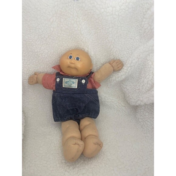 Original Cabbage Patch Doll Xavier with Blue Overalls checkered red white shirt - Picture 6 of 6